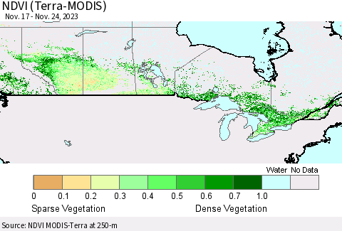 Canada NDVI (Terra-MODIS) Thematic Map For 11/17/2023 - 11/24/2023