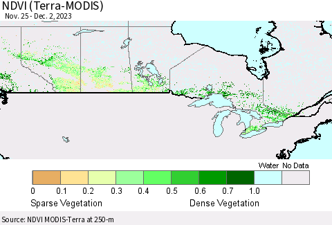 Canada NDVI (Terra-MODIS) Thematic Map For 11/25/2023 - 12/2/2023