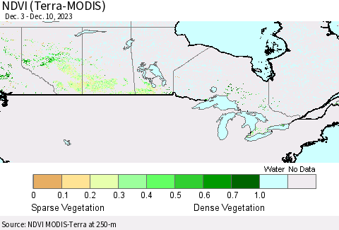 Canada NDVI (Terra-MODIS) Thematic Map For 12/3/2023 - 12/10/2023