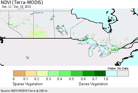 Canada NDVI (Terra-MODIS) Thematic Map For 12/11/2023 - 12/18/2023