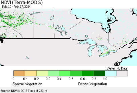 Canada NDVI (Terra-MODIS) Thematic Map For 2/10/2024 - 2/17/2024