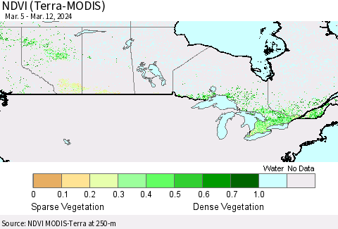 Canada NDVI (Terra-MODIS) Thematic Map For 3/5/2024 - 3/12/2024