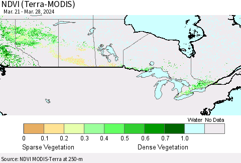 Canada NDVI (Terra-MODIS) Thematic Map For 3/21/2024 - 3/28/2024