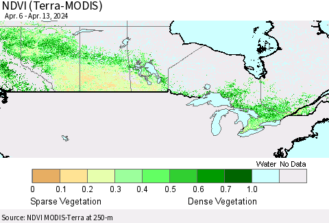 Canada NDVI (Terra-MODIS) Thematic Map For 4/6/2024 - 4/13/2024