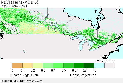 Canada NDVI (Terra-MODIS) Thematic Map For 4/14/2024 - 4/21/2024