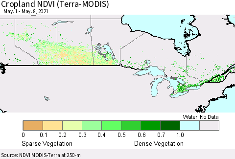 Canada Cropland NDVI (Terra-MODIS) Thematic Map For 5/1/2021 - 5/8/2021
