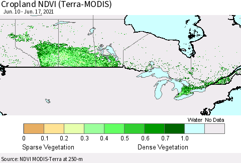 Canada Cropland NDVI (Terra-MODIS) Thematic Map For 6/10/2021 - 6/17/2021
