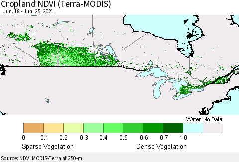 Canada Cropland NDVI (Terra-MODIS) Thematic Map For 6/18/2021 - 6/25/2021