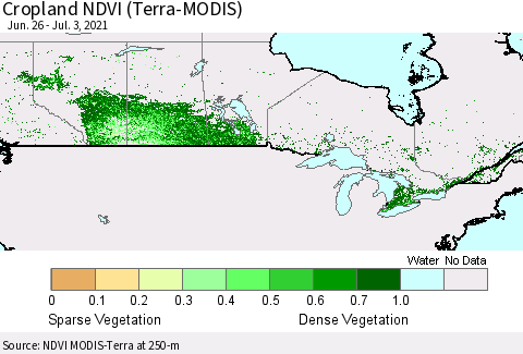 Canada Cropland NDVI (Terra-MODIS) Thematic Map For 6/26/2021 - 7/3/2021