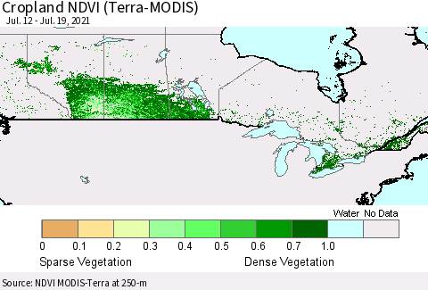 Canada Cropland NDVI (Terra-MODIS) Thematic Map For 7/12/2021 - 7/19/2021