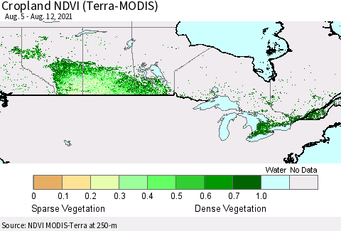 Canada Cropland NDVI (Terra-MODIS) Thematic Map For 8/5/2021 - 8/12/2021