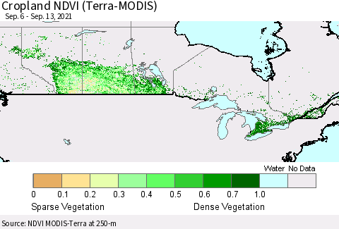 Canada Cropland NDVI (Terra-MODIS) Thematic Map For 9/6/2021 - 9/13/2021