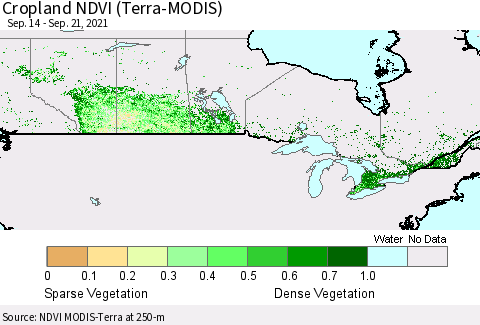 Canada Cropland NDVI (Terra-MODIS) Thematic Map For 9/14/2021 - 9/21/2021
