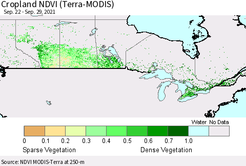 Canada Cropland NDVI (Terra-MODIS) Thematic Map For 9/22/2021 - 9/29/2021