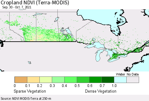 Canada Cropland NDVI (Terra-MODIS) Thematic Map For 9/30/2021 - 10/7/2021
