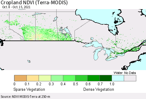 Canada Cropland NDVI (Terra-MODIS) Thematic Map For 10/8/2021 - 10/15/2021