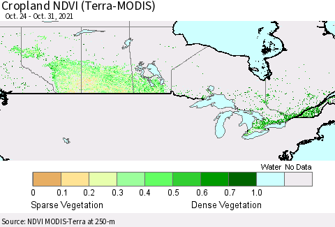 Canada Cropland NDVI (Terra-MODIS) Thematic Map For 10/24/2021 - 10/31/2021