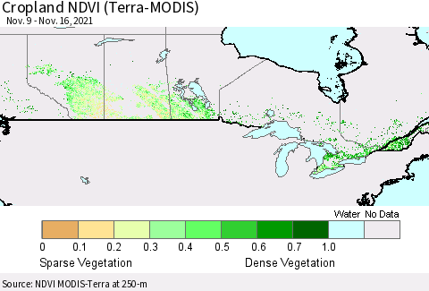 Canada Cropland NDVI (Terra-MODIS) Thematic Map For 11/9/2021 - 11/16/2021