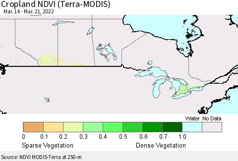 Canada Cropland NDVI (Terra-MODIS) Thematic Map For 3/14/2022 - 3/21/2022