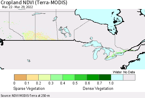 Canada Cropland NDVI (Terra-MODIS) Thematic Map For 3/22/2022 - 3/29/2022
