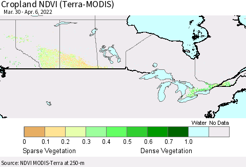 Canada Cropland NDVI (Terra-MODIS) Thematic Map For 3/30/2022 - 4/6/2022
