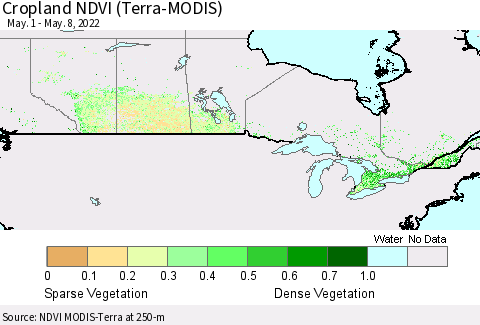 Canada Cropland NDVI (Terra-MODIS) Thematic Map For 5/1/2022 - 5/8/2022