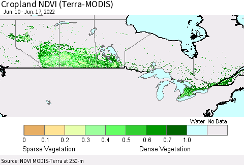 Canada Cropland NDVI (Terra-MODIS) Thematic Map For 6/10/2022 - 6/17/2022