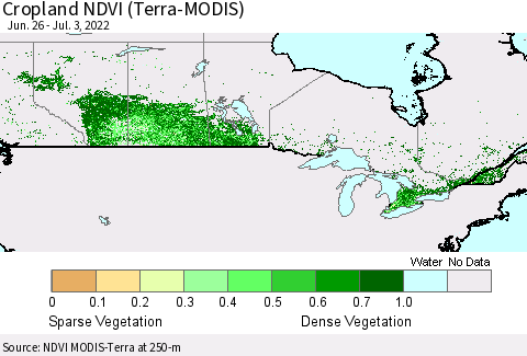 Canada Cropland NDVI (Terra-MODIS) Thematic Map For 6/26/2022 - 7/3/2022