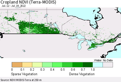 Canada Cropland NDVI (Terra-MODIS) Thematic Map For 7/12/2022 - 7/19/2022