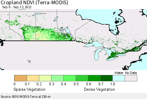Canada Cropland NDVI (Terra-MODIS) Thematic Map For 9/6/2022 - 9/13/2022