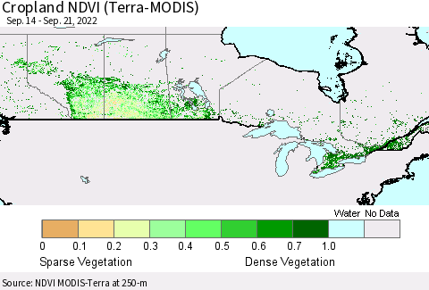 Canada Cropland NDVI (Terra-MODIS) Thematic Map For 9/14/2022 - 9/21/2022