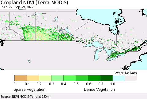 Canada Cropland NDVI (Terra-MODIS) Thematic Map For 9/22/2022 - 9/29/2022