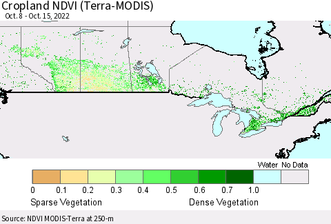 Canada Cropland NDVI (Terra-MODIS) Thematic Map For 10/8/2022 - 10/15/2022
