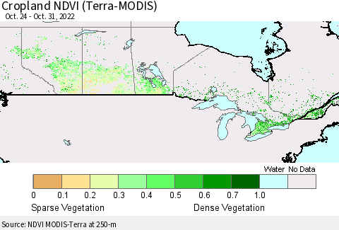 Canada Cropland NDVI (Terra-MODIS) Thematic Map For 10/24/2022 - 10/31/2022