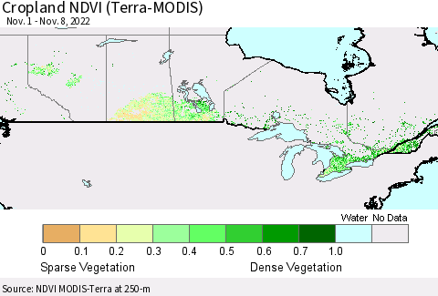 Canada Cropland NDVI (Terra-MODIS) Thematic Map For 11/1/2022 - 11/8/2022