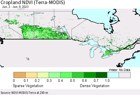 Canada Cropland NDVI (Terra-MODIS) Thematic Map For 6/2/2023 - 6/9/2023