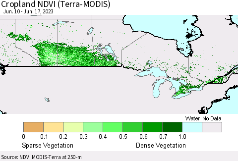 Canada Cropland NDVI (Terra-MODIS) Thematic Map For 6/10/2023 - 6/17/2023
