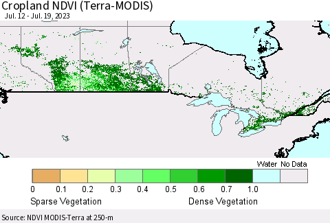 Canada Cropland NDVI (Terra-MODIS) Thematic Map For 7/12/2023 - 7/19/2023