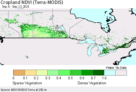 Canada Cropland NDVI (Terra-MODIS) Thematic Map For 9/6/2023 - 9/13/2023
