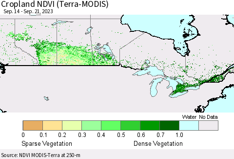 Canada Cropland NDVI (Terra-MODIS) Thematic Map For 9/14/2023 - 9/21/2023