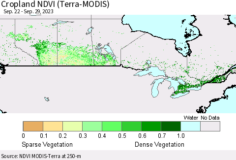 Canada Cropland NDVI (Terra-MODIS) Thematic Map For 9/22/2023 - 9/29/2023