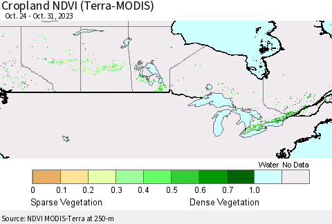 Canada Cropland NDVI (Terra-MODIS) Thematic Map For 10/24/2023 - 10/31/2023