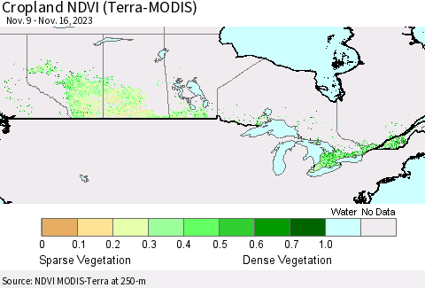 Canada Cropland NDVI (Terra-MODIS) Thematic Map For 11/9/2023 - 11/16/2023