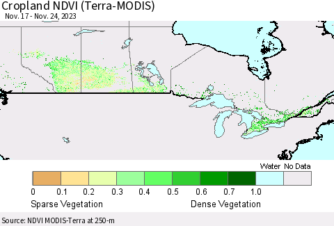 Canada Cropland NDVI (Terra-MODIS) Thematic Map For 11/17/2023 - 11/24/2023