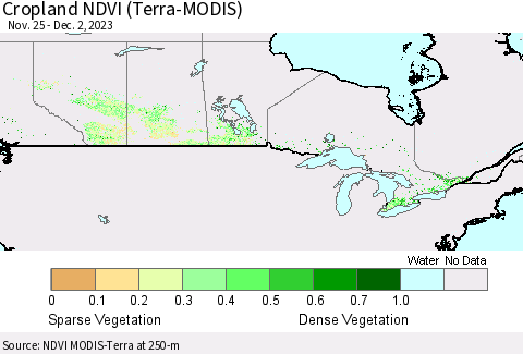 Canada Cropland NDVI (Terra-MODIS) Thematic Map For 11/25/2023 - 12/2/2023