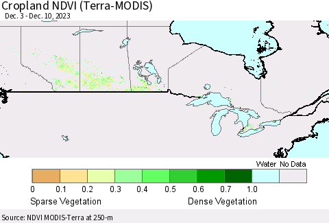 Canada Cropland NDVI (Terra-MODIS) Thematic Map For 12/3/2023 - 12/10/2023