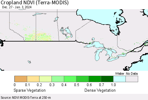 Canada Cropland NDVI (Terra-MODIS) Thematic Map For 12/27/2023 - 1/3/2024
