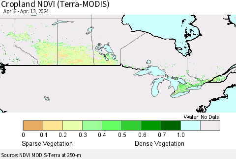 Canada Cropland NDVI (Terra-MODIS) Thematic Map For 4/6/2024 - 4/13/2024