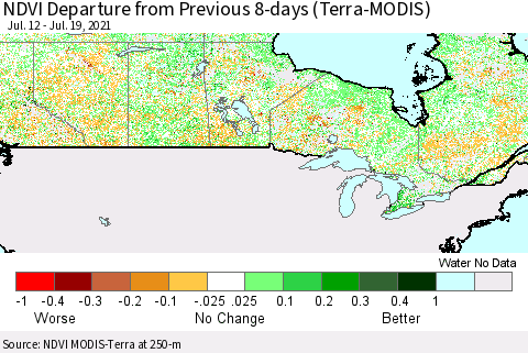Canada NDVI Departure from Previous 8-days (Terra-MODIS) Thematic Map For 7/12/2021 - 7/19/2021
