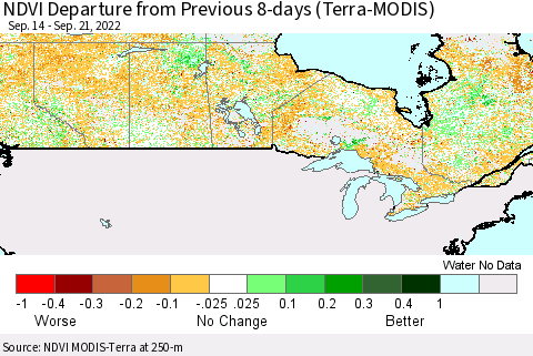 Canada NDVI Departure from Previous 8-days (Terra-MODIS) Thematic Map For 9/14/2022 - 9/21/2022